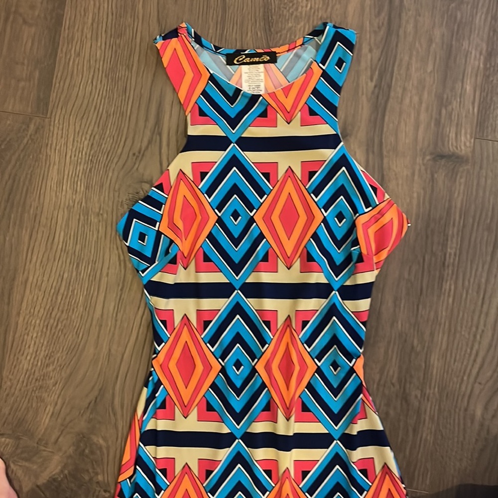 Colorful Geometric Print Bodycon Maxi Dress | Retro Mod Festival | Small - Picture 5 of 7
